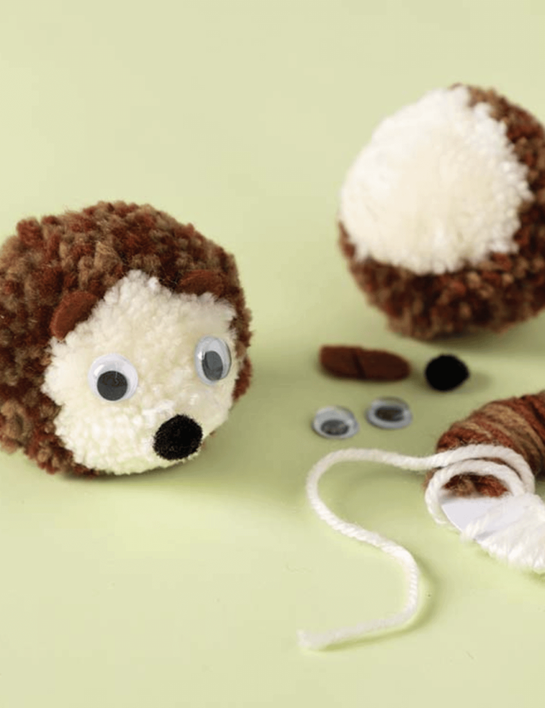 DIY hedgehog pom pom idea