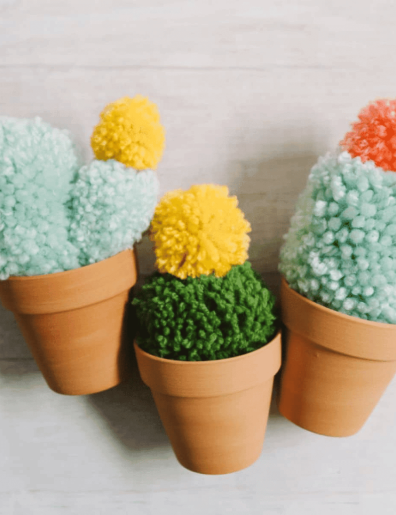 DIY pom pom potted cacti