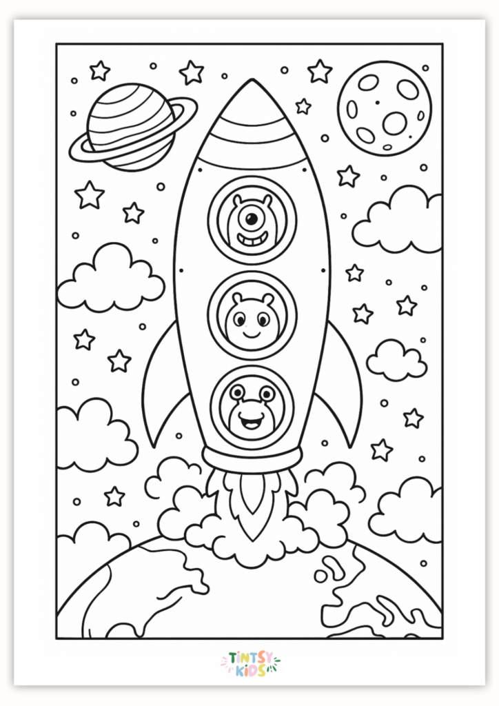 Free Alien Rocket Coloring Page