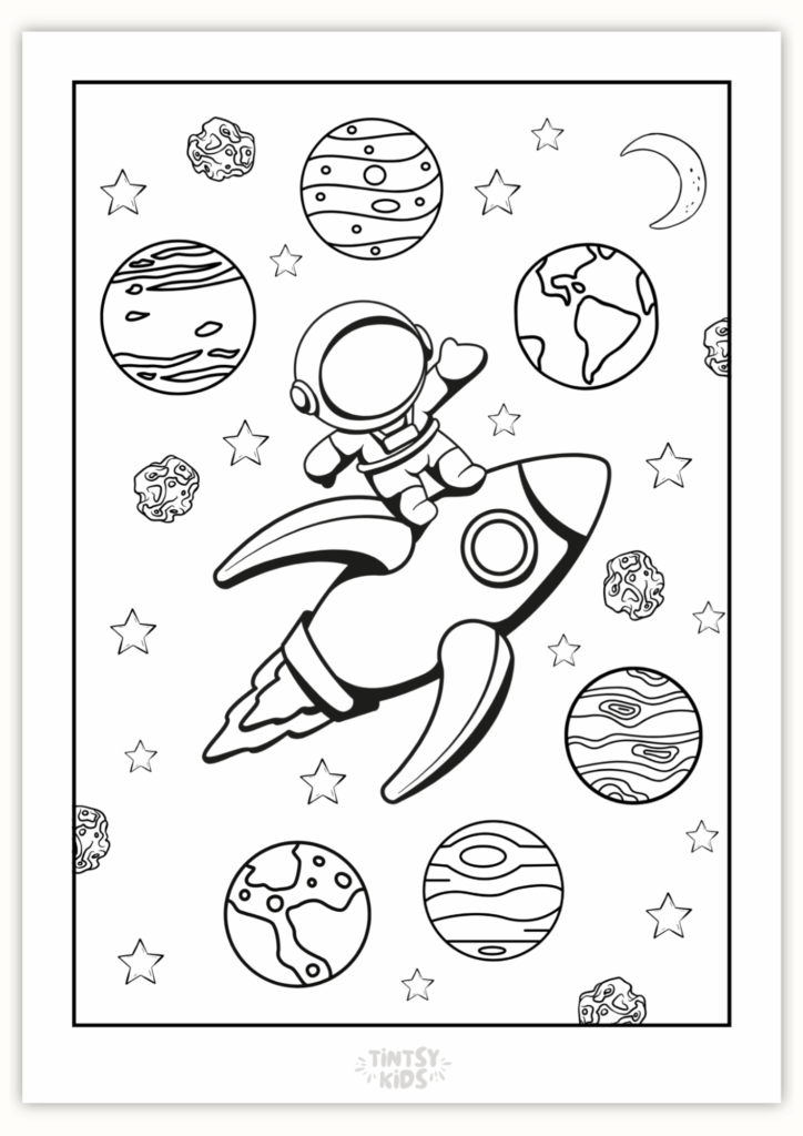 Free Astronaut & Rocket Coloring Page