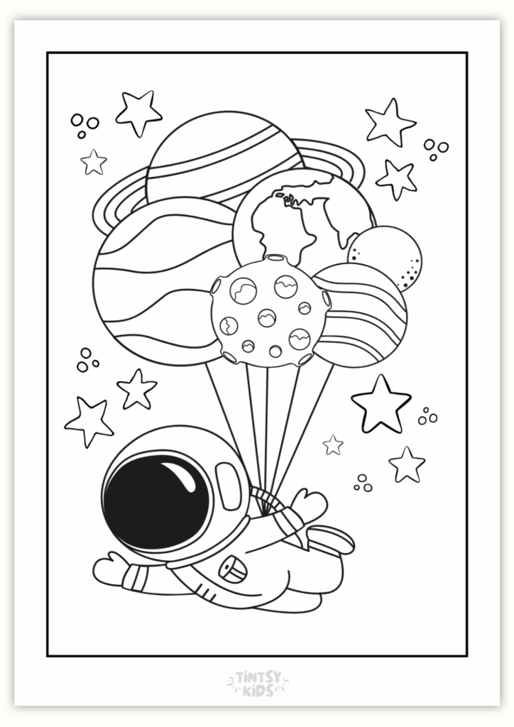 Free Astronaut With Planets Coloring Page