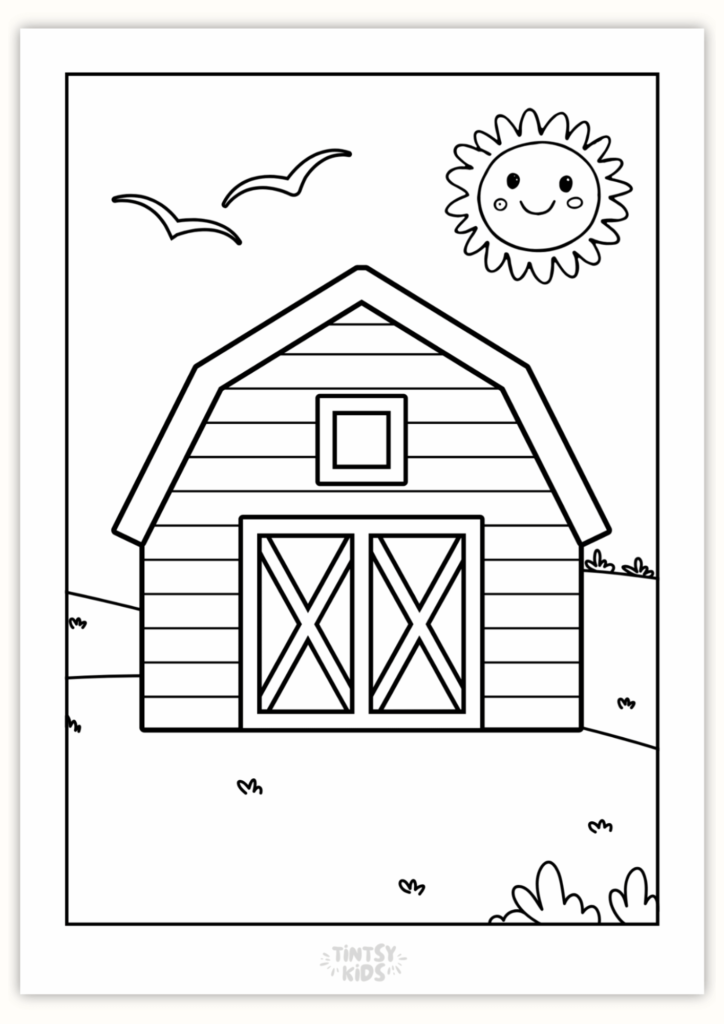 Free Barn on farm coloring page