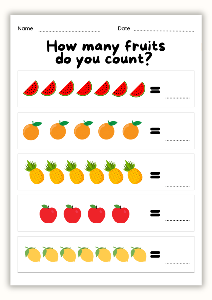 Free counting fruit activities