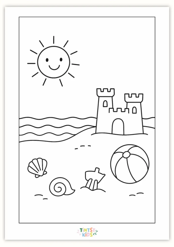 Free Sunny Beach Scene Coloring Page