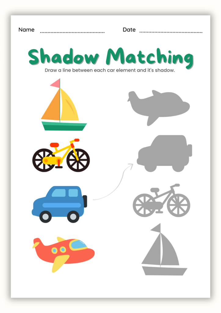 Free shadow matching worksheet