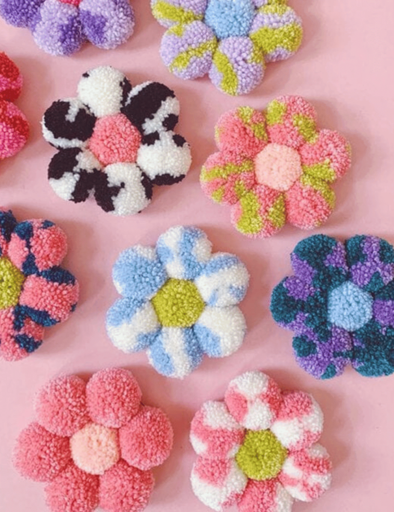 colourful pom pom flowers craft idea