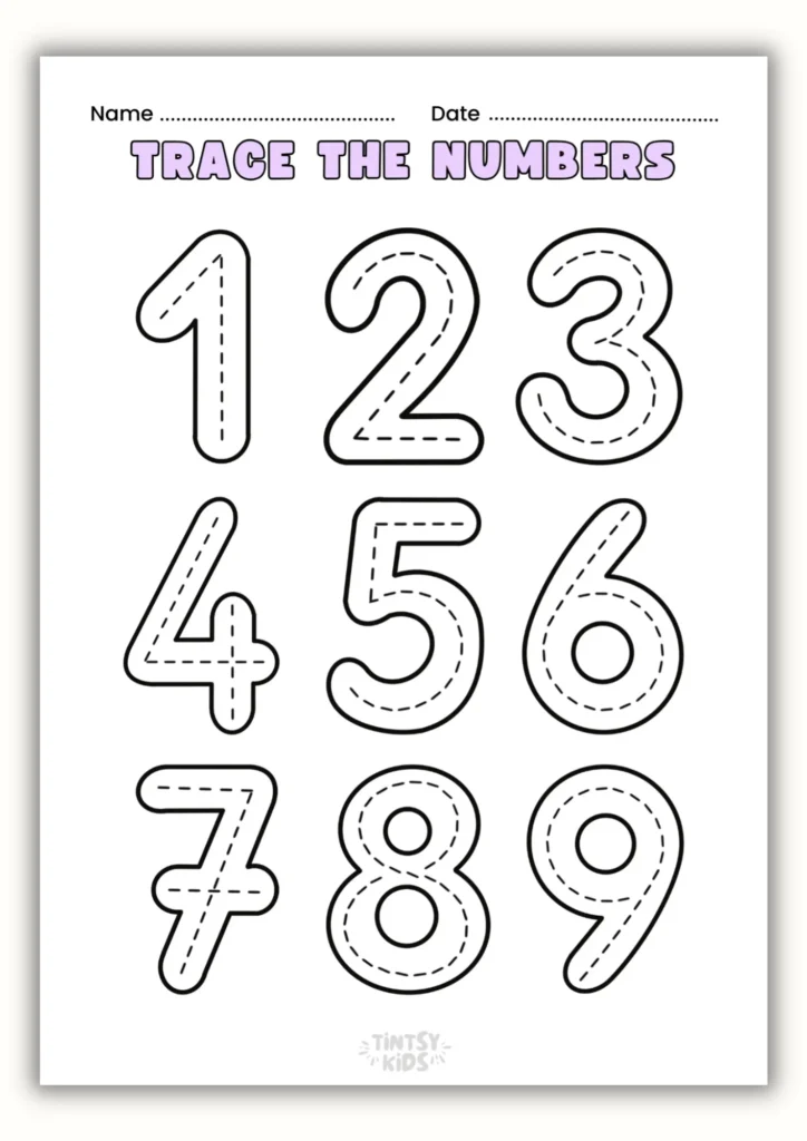 Free number tracing activity printable for kids