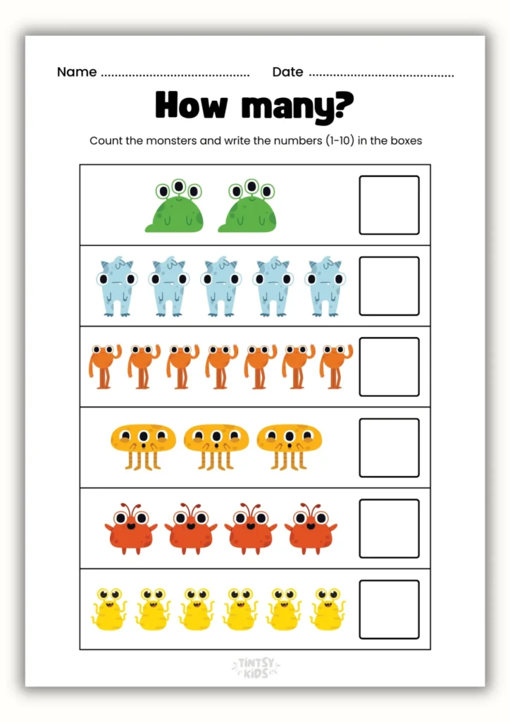 Free counting monsters math activity
