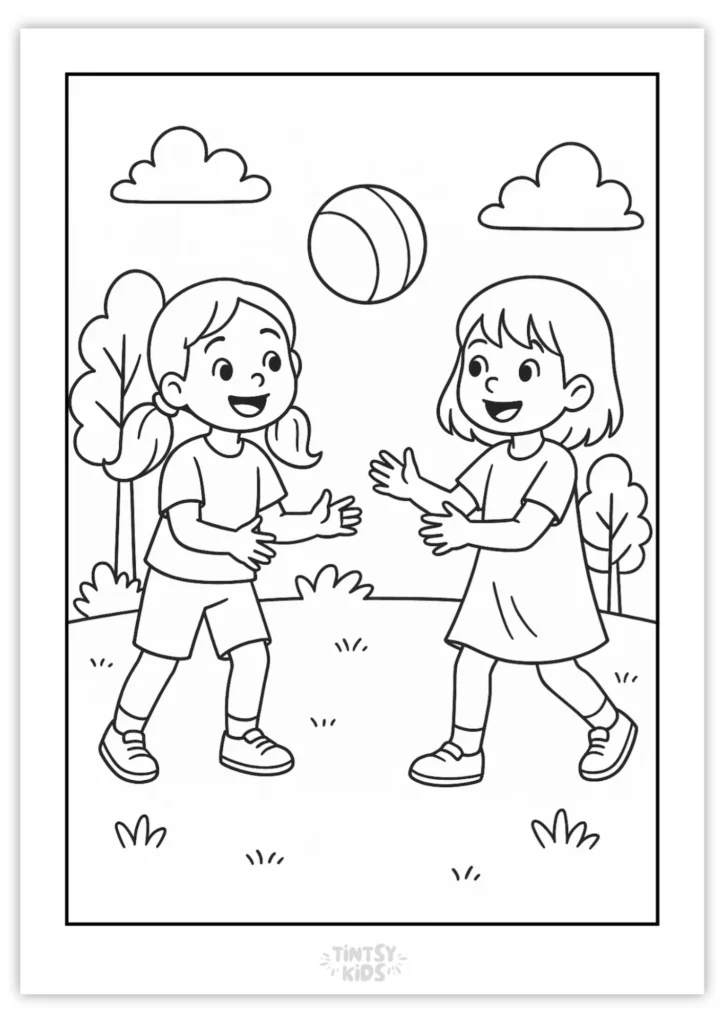 Free Girls Playing Coloring Page