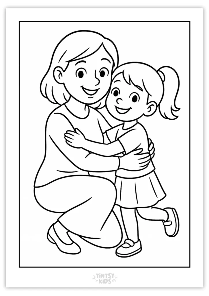 Free Mother & Daughter Coloring Page