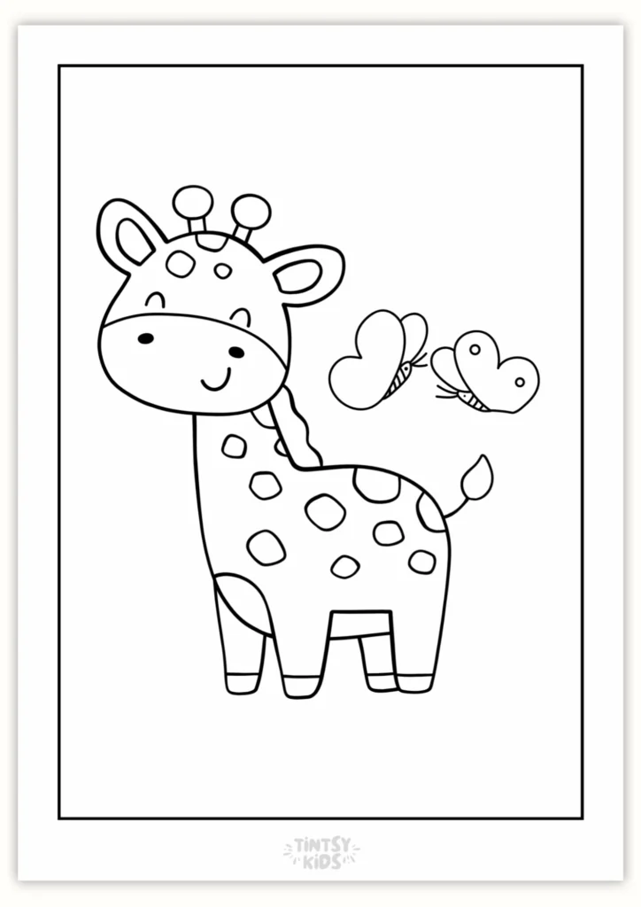 Free Cute Giraffe With Butterflies Coloring Page