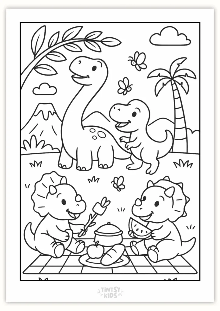 Free Dinosaur Picnic Coloring page