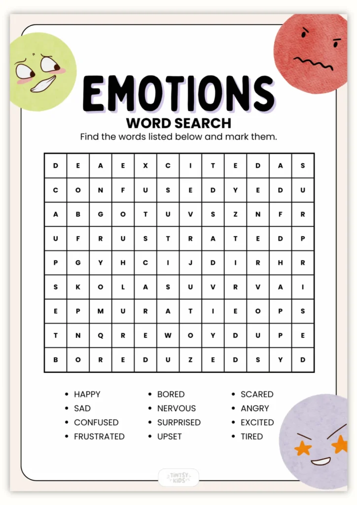 Free Emotions Word Search Printable