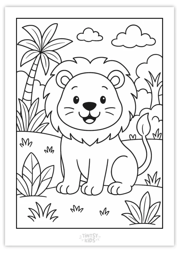 Free Lion Jungle Safari Coloring Page
