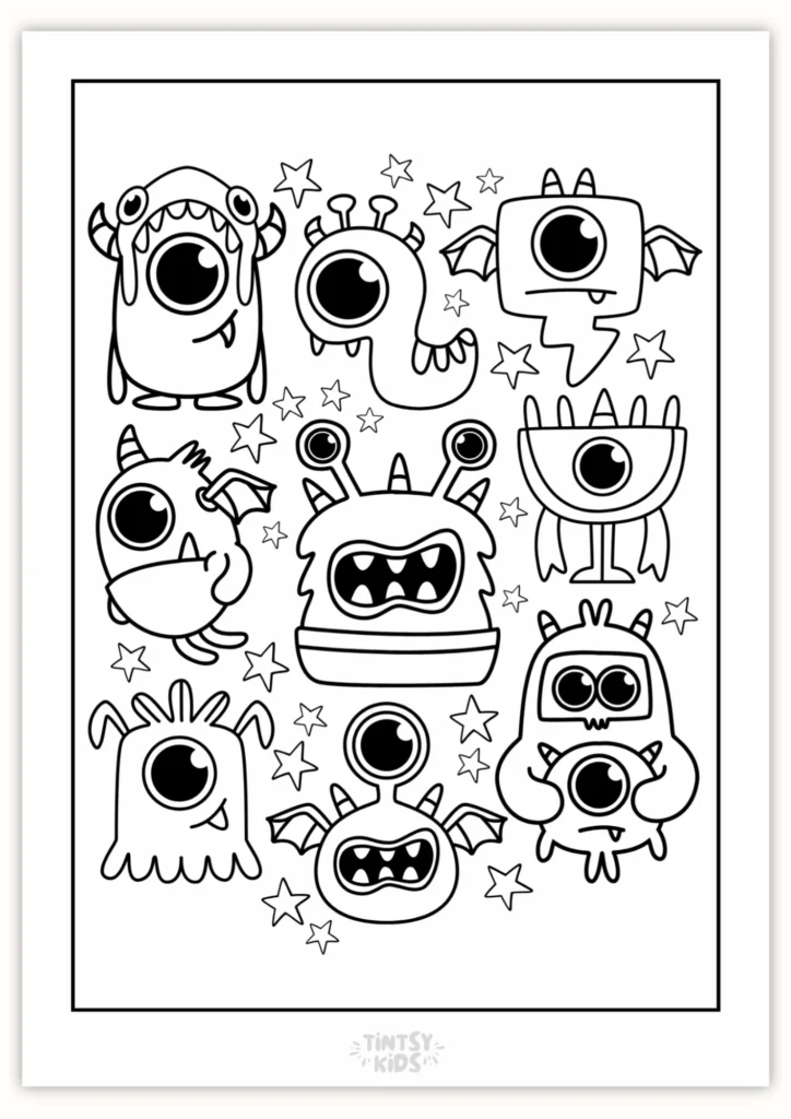 Free Friendly Monsters Coloring Page