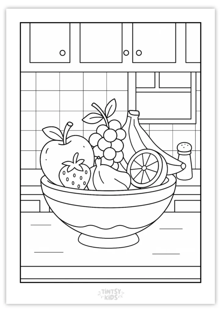 Free fruit bowl coloring page