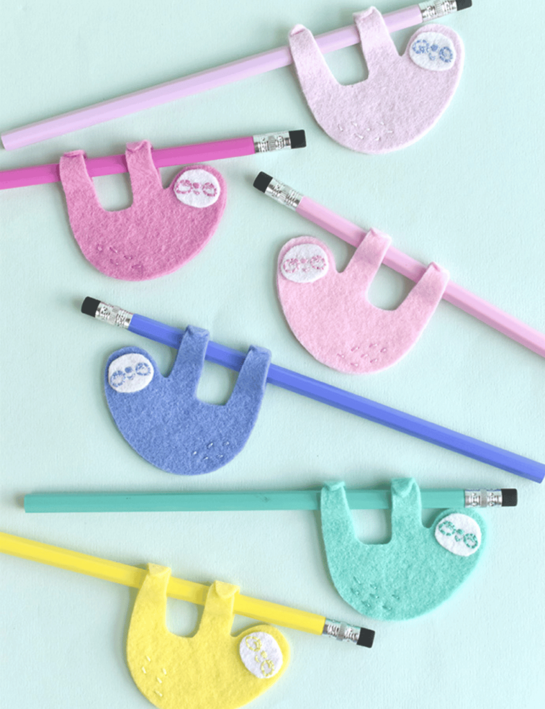 Sweet Sloth Pencil Toppers. Felt crafts for kids