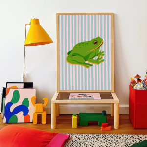 green frog blue stripes wall art