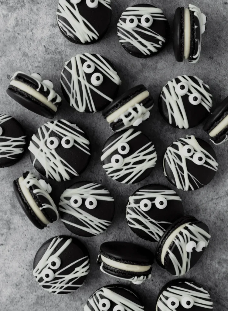 Black Cocoa Mummy Macarons