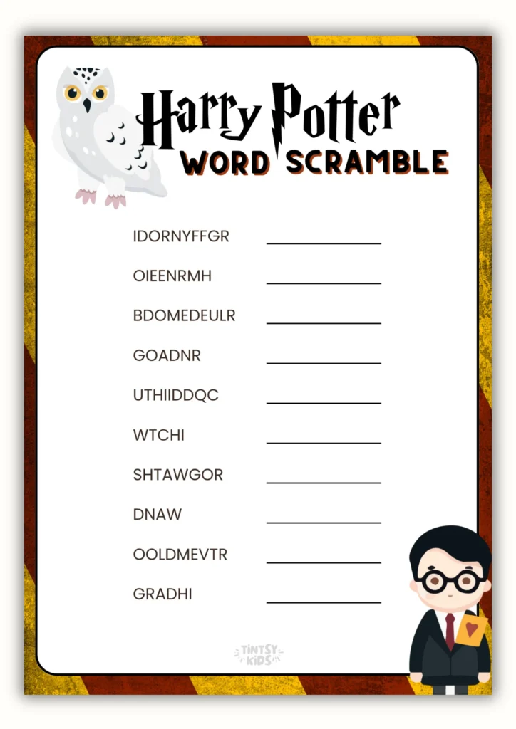 Free Printable Harry Potter Word Scramble