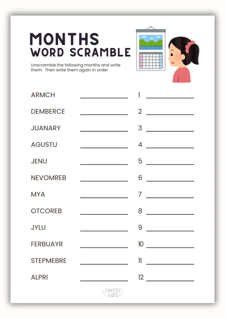 Free Printable Months Word Scramble