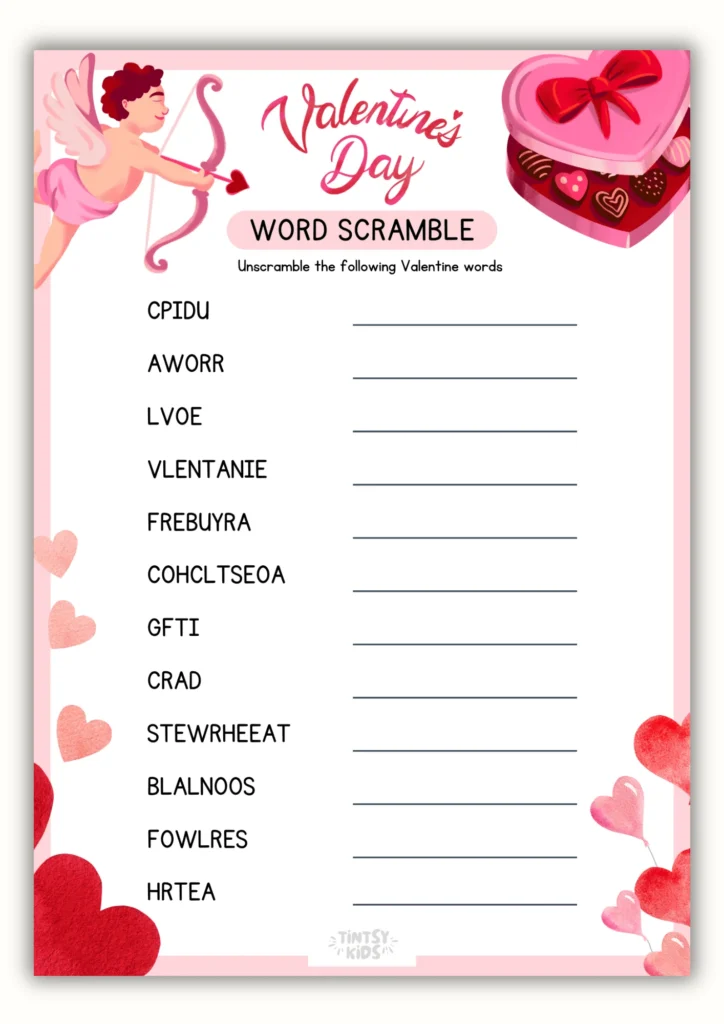 Free Printable Valentine's Day Word Scramble