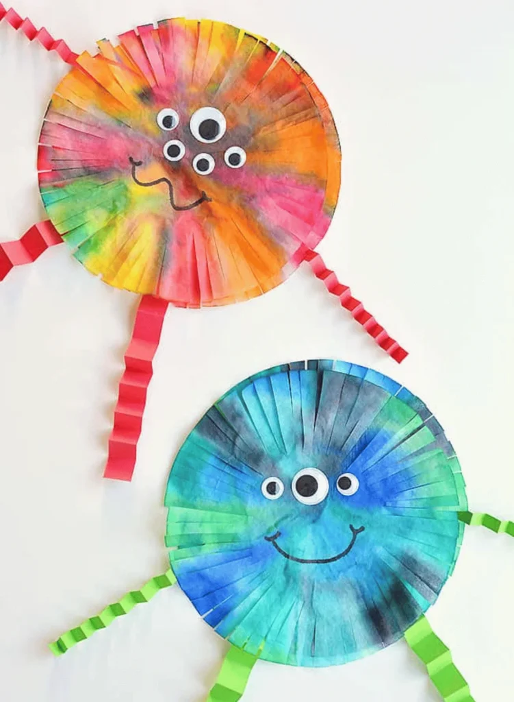 Coffee filter monsters craft. coffee filter crafts for kids