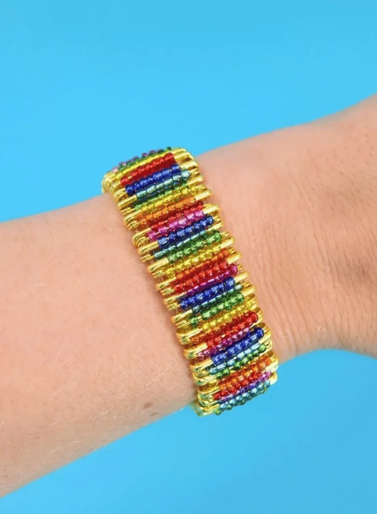 DIY Rainbow Beaded Safety Pin Bracelet