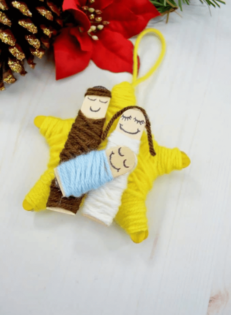 DIY Yarn Wrapped Nativity Christmas Ornament