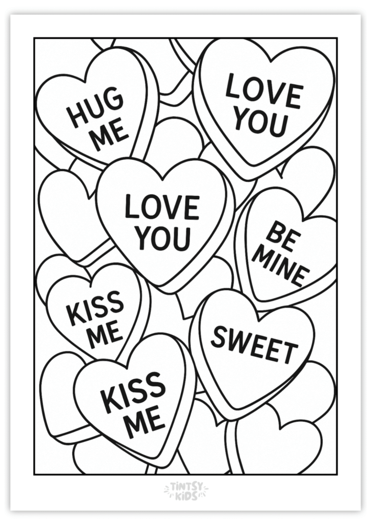 Free Candy Hearts Coloring Page