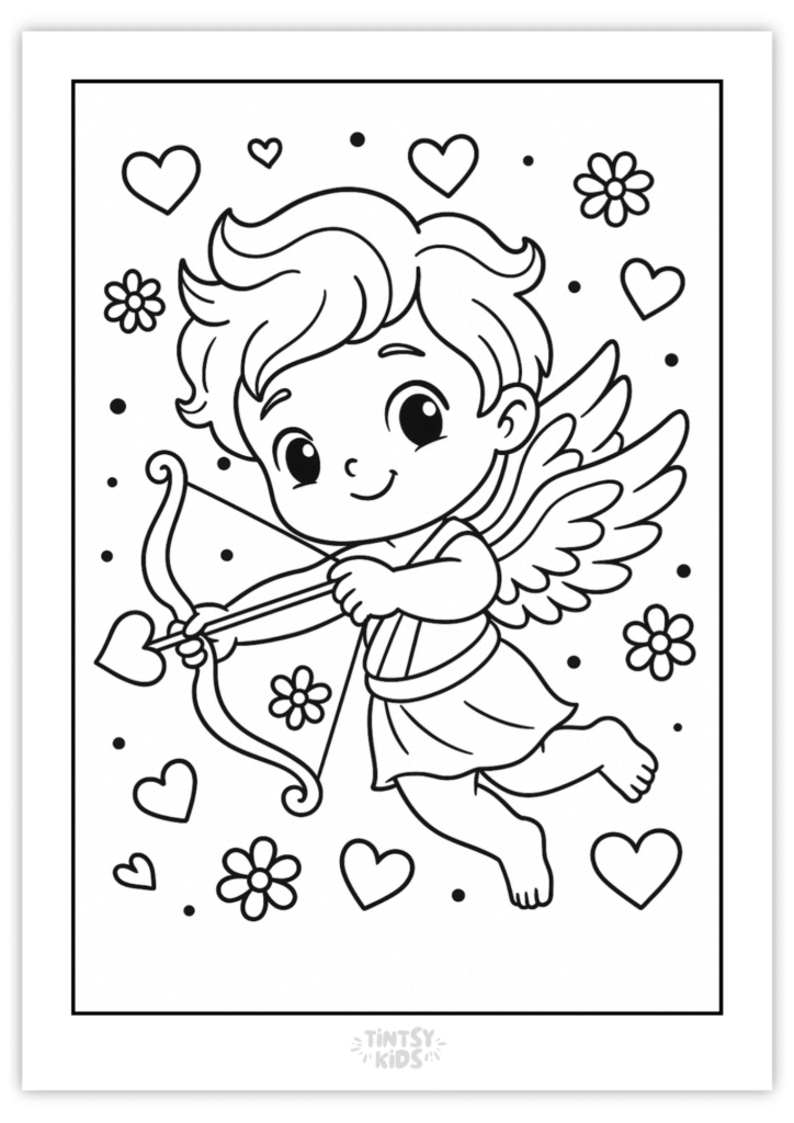 Free Cupid with Bow and Arrow Coloring Page