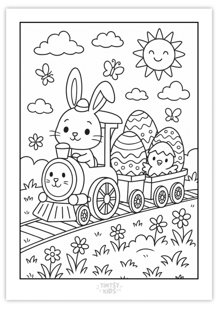 Free Easter Bunny Train Coloring Page