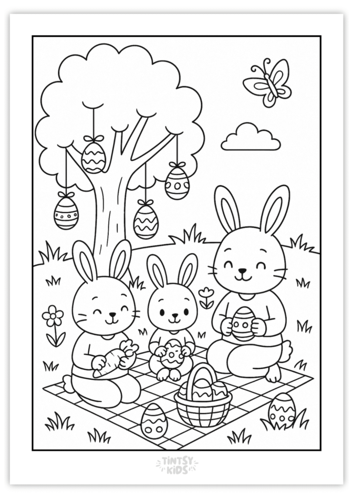 Free Easter Picnic Coloring Page