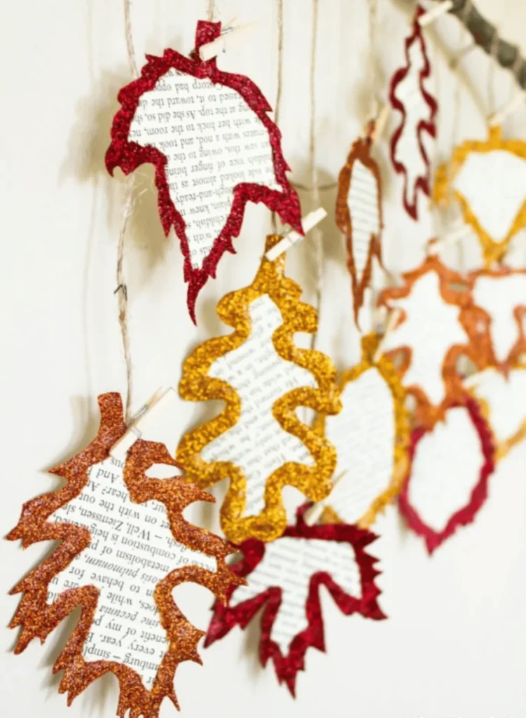 Glittery Book Page Fall Leaves