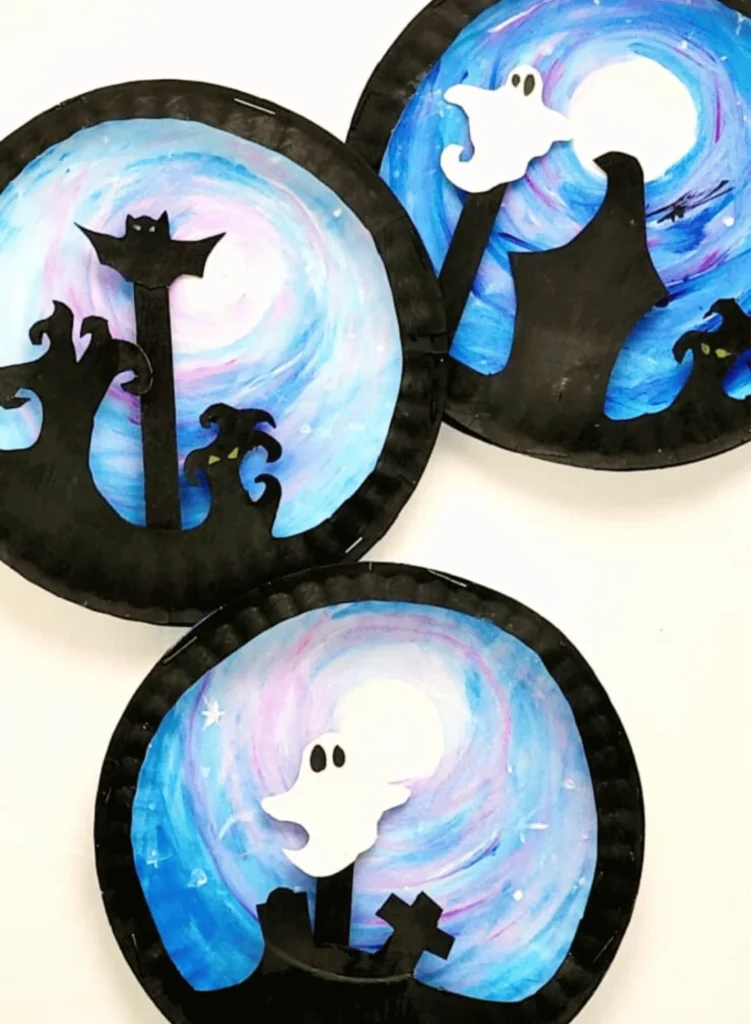 Paper Plate Halloween Scene Puppets
