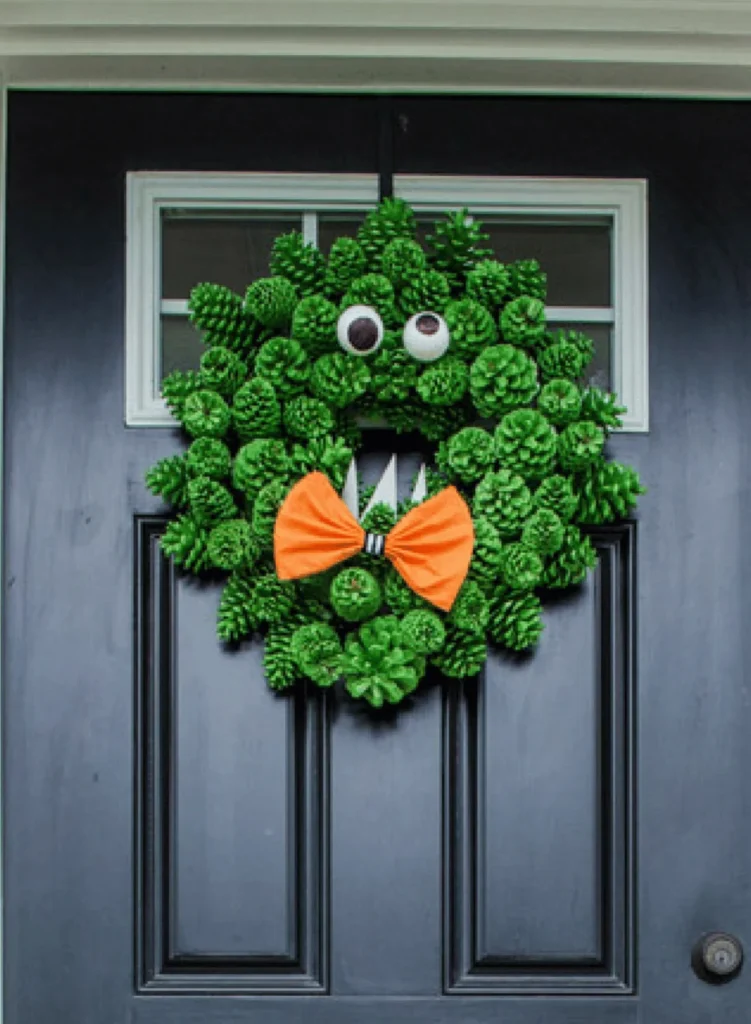Pinecone Monster DIY Halloween Wreath