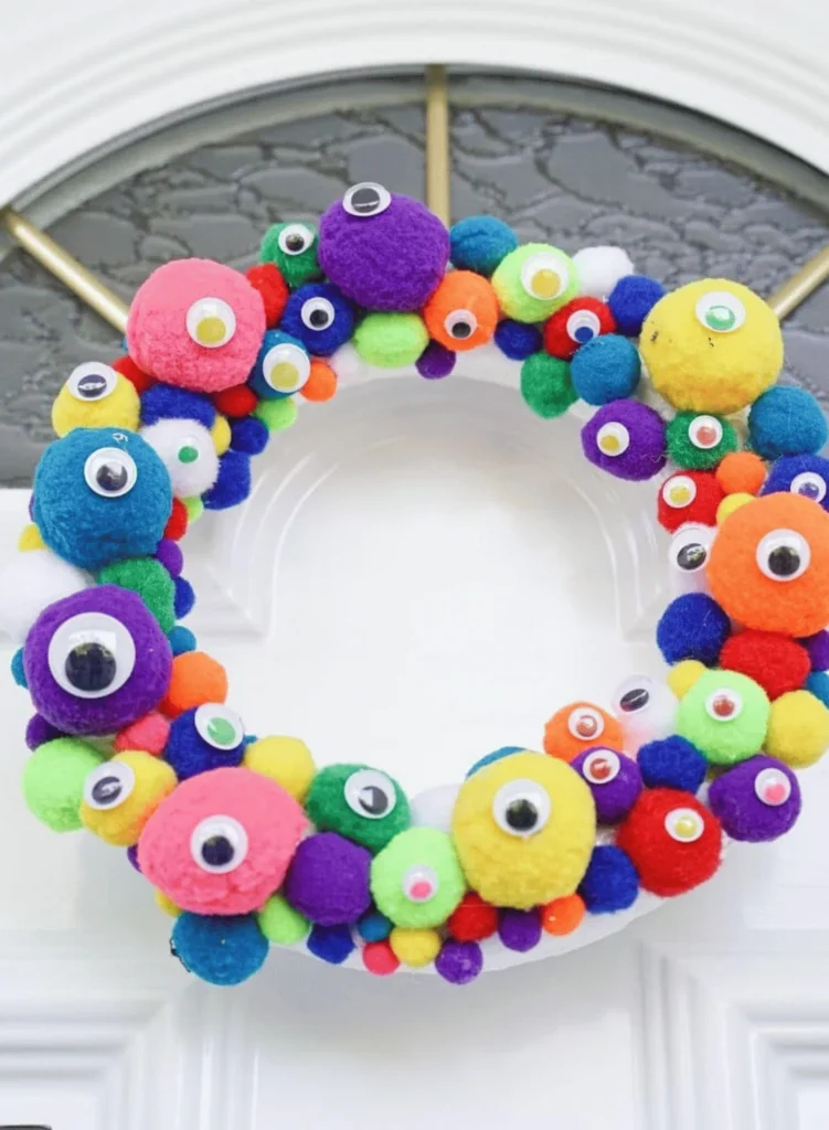 Pom Pom Monster Halloween Wreath