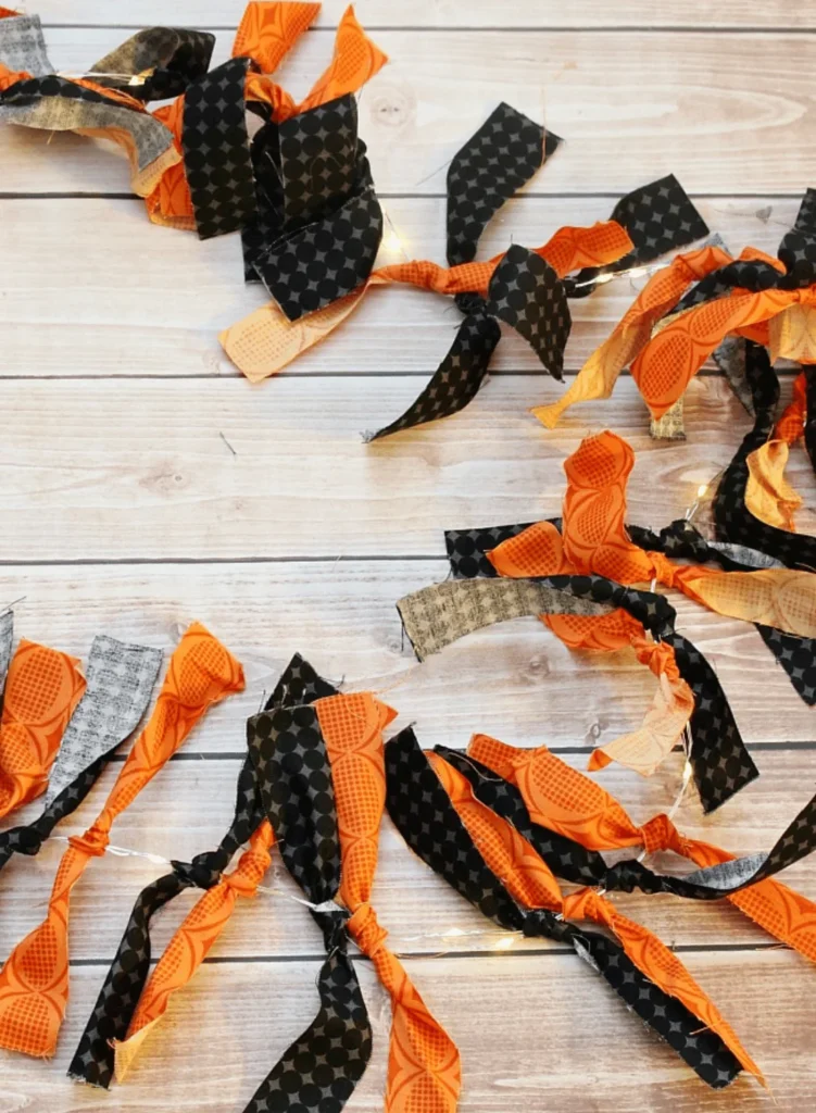 Scrap Fabric Lighted Halloween Garland