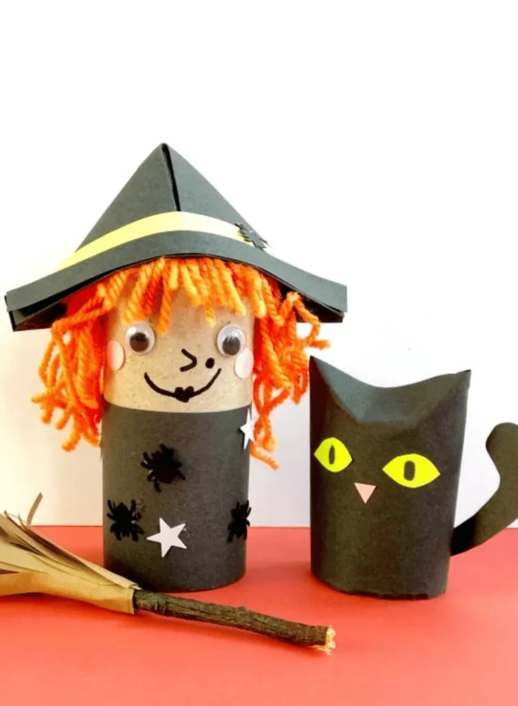 Toilet Paper Roll Witch, Broom & Cat