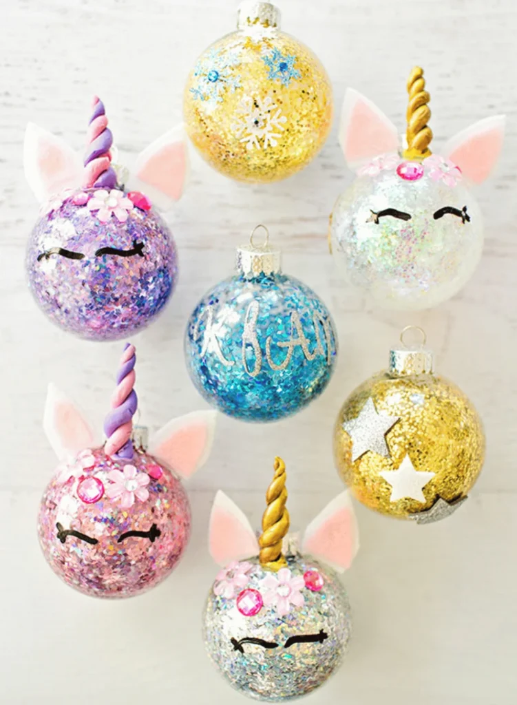 Unicorn glitter ornaments