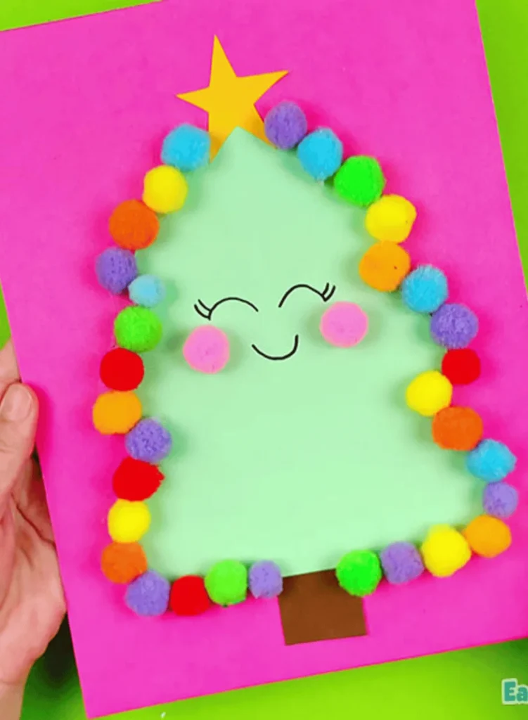 Colorful Pom-Pom Christmas Tree Craft