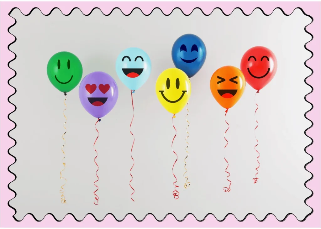 Different Bright Balloons on Light Background. Celebration Time