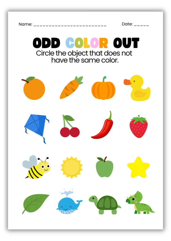 Free Color Matching Worksheet Printable