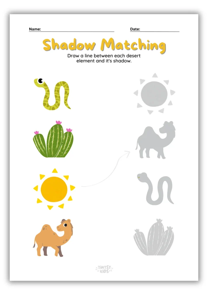 Free printable - Desert elements shadow matching