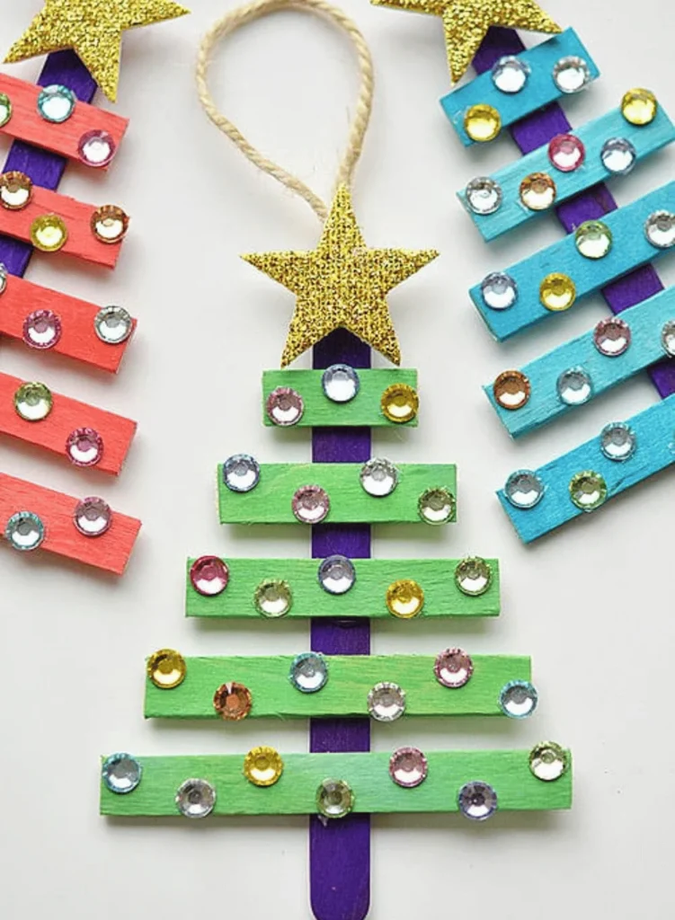 Glittering Popsicle Stick Christmas Trees