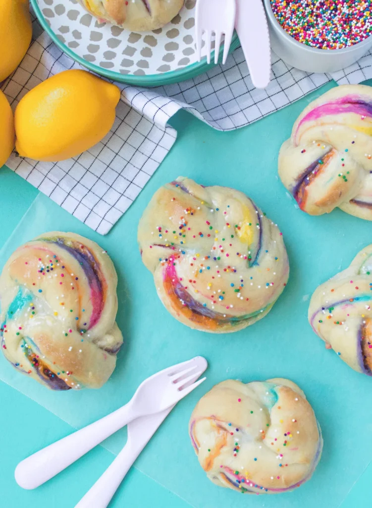 Lemon Cream Cheese Rainbow Sweet Rolls. rainbow snacks