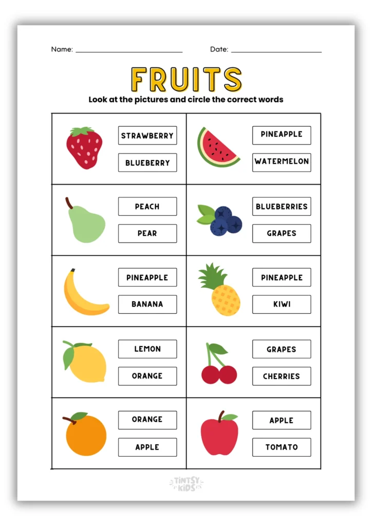 Match The Fruit Activity - Free Printable
