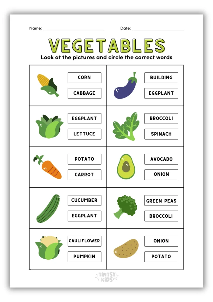 Match The Vegetable - Free Printable