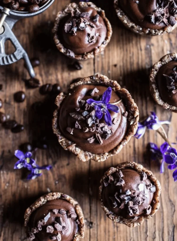 Mini Vegan No-Bake Chocolate Mocha Fudge And Coconut Tarts
