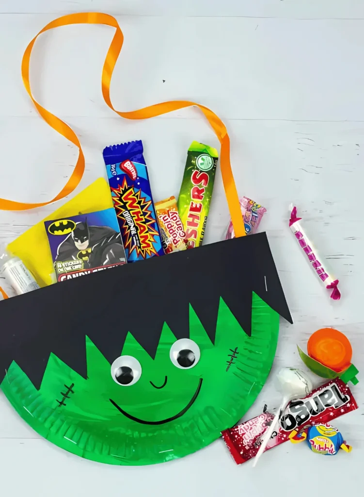 Paper Plate Frankenstein Treat Bags